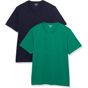 imageAmazon Essentials Mens ShortSleeve VNeck TShirts Pack of 2NavyGreen