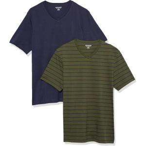 imageAmazon Essentials Mens ShortSleeve VNeck TShirts Pack of 2NavyOliveStripe