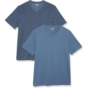 imageAmazon Essentials Mens ShortSleeve VNeck TShirts Pack of 2Washed BlueFloral Print