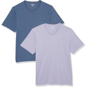 imageAmazon Essentials Mens ShortSleeve VNeck TShirts Pack of 2Washed BlueLavender
