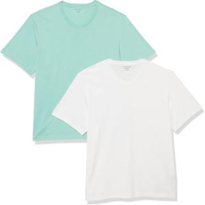 imageAmazon Essentials Mens ShortSleeve VNeck TShirts Pack of 2WhiteAqua Blue
