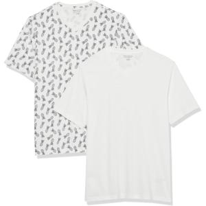 imageAmazon Essentials Mens ShortSleeve VNeck TShirts Pack of 2WhitePineapple Print