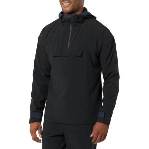 imageAmazon Essentials Mens Stretch Woven Quarter Zip Hooded Colorblock JacketBlack