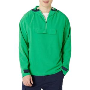 imageAmazon Essentials Mens Stretch Woven Quarter Zip Hooded Colorblock JacketGreen