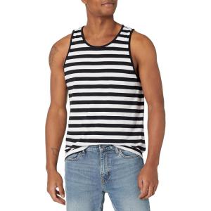imageAmazon Essentials Mens Tank Top RegularFit UndershirtBlack White Horizontal Stripe