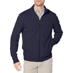 imageAmazon Essentials Mens Zip Up Sweatshirt Lightweight French Terry Mock NeckDark Navy