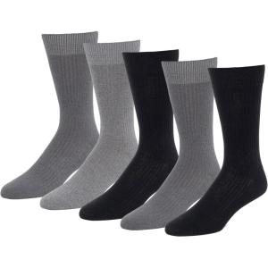imageAmazon Essentials Mens Comfortable Patterned Dress Socks 5 PairsBlackDark GreyGrey