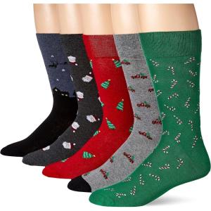 imageAmazon Essentials Mens Comfortable Patterned Dress Socks 5 PairsChristmas