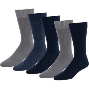 imageAmazon Essentials Mens Comfortable Patterned Dress Socks 5 PairsDark BlueGreyNavy
