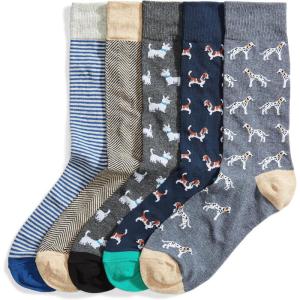 imageAmazon Essentials Mens Comfortable Patterned Dress Socks 5 PairsDogsGeo PatternMini Stripe