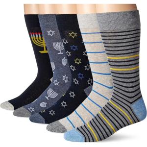 imageAmazon Essentials Mens Comfortable Patterned Dress Socks 5 PairsMini StripeStarsStripe