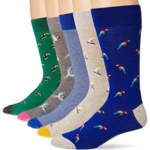 imageAmazon Essentials Mens Comfortable Patterned Dress Socks 5 PairsTropicalBirds
