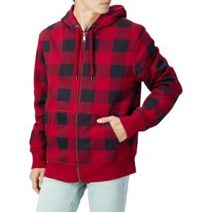 imageAmazon Essentials Mens FullZip Fleece Hoodie Available in Big ampamp TallBlack Red Buffalo Plaid