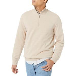 imageAmazon Essentials Mens Lightweight French Terry QuarterZip Mock Neck SweatshirtOatmeal Heather