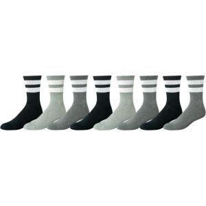 imageAmazon Essentials Mens Retro Stripe Crew Sock 8 PairsBlackGreyLight Grey
