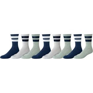 imageAmazon Essentials Mens Retro Stripe Crew Sock 8 PairsGreyNavyWhite
