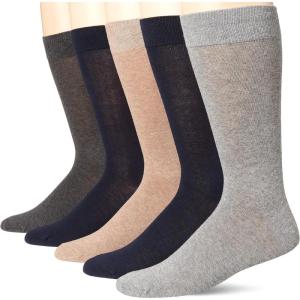 imageAmazon Essentials Mens Solid Dress Socks 5 PairsNavyGreyTan