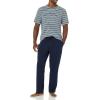 imageAmazon Essentials Mens Cotton Modal TShirt and FullLength Bottom Pajama SetBlack Navy Mix Stripe
