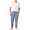 imageAmazon Essentials Mens Cotton Poplin Pant with Cotton Jersey TShirt Pajama SetBlue Palm LeafWhite