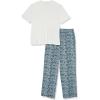 imageAmazon Essentials Mens Cotton Poplin Pant with Cotton Jersey TShirt Pajama SetBlue Palm LeafWhite