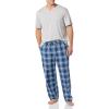 imageAmazon Essentials Mens Cotton Poplin Pant with Cotton Jersey TShirt Pajama SetGrey HeatherNavy Plaid