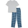 imageAmazon Essentials Mens Cotton Poplin Pant with Cotton Jersey TShirt Pajama SetGrey HeatherNavy Plaid