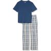 imageAmazon Essentials Mens Cotton Poplin Pant with Cotton Jersey TShirt Pajama SetIndigoNavy Plaid