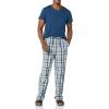 imageAmazon Essentials Mens Cotton Poplin Pant with Cotton Jersey TShirt Pajama SetIndigoNavy Plaid