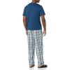 imageAmazon Essentials Mens Cotton Poplin Pant with Cotton Jersey TShirt Pajama SetIndigoNavy Plaid