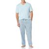 imageAmazon Essentials Mens Cotton Poplin Pant with Cotton Jersey TShirt Pajama SetLight Blue Geo Print