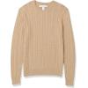imageAmazon Essentials Mens Crewneck Cable Cotton SweaterCamel Heather