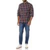 imageAmazon Essentials Mens LongSleeve SlimFit Stretch Poplin ShirtNavy Red Plaid