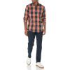 imageAmazon Essentials Mens RegularFit LongSleeve Casual Poplin ShirtNavy Orange Buffalo