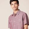 imageAmazon Essentials Mens RegularFit ShortSleeve ButtonDown Chambray ShirtBurgundy