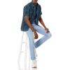 imageAmazon Essentials Mens RegularFit ShortSleeve ButtonDown Chambray ShirtNavy Gradient Stripes