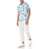 imageAmazon Essentials SlimFit Mens Short Sleeve Button Down ShirtBlue Floral Print