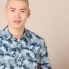 imageAmazon Essentials SlimFit Mens Short Sleeve Button Down ShirtNavy Palm Leaf