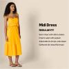 imageAmazon Essentials Womens Fit and Flare Cotton Sateen Empire Waist Midi Ruffle DressGolden Yellow