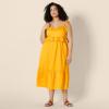 imageAmazon Essentials Womens Fit and Flare Cotton Sateen Empire Waist Midi Ruffle DressGolden Yellow