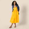 imageAmazon Essentials Womens Fit and Flare Cotton Sateen Empire Waist Midi Ruffle DressGolden Yellow