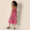 imageAmazon Essentials Womens Fit and Flare Cotton Sateen Empire Waist Midi Ruffle DressHot Pink Red Leafy Floral