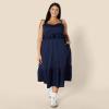 imageAmazon Essentials Womens Fit and Flare Cotton Sateen Empire Waist Midi Ruffle DressNavy