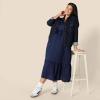 imageAmazon Essentials Womens Fit and Flare Cotton Sateen Empire Waist Midi Ruffle DressNavy