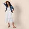 imageAmazon Essentials Womens Fit and Flare Cotton Sateen Empire Waist Midi Ruffle DressWhite