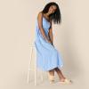 imageAmazon Essentials Womens Fit and Flare Empire Waisted Cotton Sateen Tiered Maxi DressBlue White Stripe