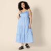 imageAmazon Essentials Womens Fit and Flare Empire Waisted Cotton Sateen Tiered Maxi DressBlue White Stripe