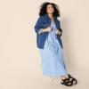 imageAmazon Essentials Womens Fit and Flare Empire Waisted Cotton Sateen Tiered Maxi DressBlue White Stripe