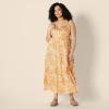 imageAmazon Essentials Womens Fit and Flare Empire Waisted Cotton Sateen Tiered Maxi DressGolden Yellow Beige Multi Folk Floral