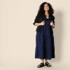 imageAmazon Essentials Womens Fit and Flare Empire Waisted Cotton Sateen Tiered Maxi DressNavy