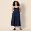 imageAmazon Essentials Womens Fit and Flare Empire Waisted Cotton Sateen Tiered Maxi DressNavy